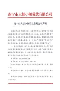 南寧市大都小額貸款有限公司聲明